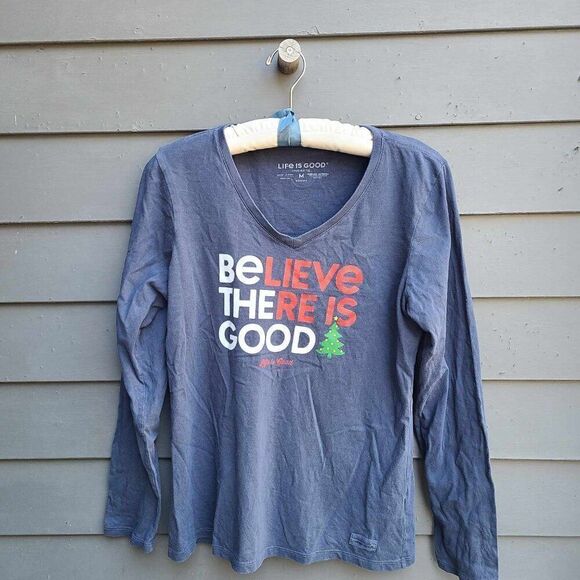 Life is Good "Believe There is Good" Navy Long Sleeve Tee size Medium - Picture 9 of 13
